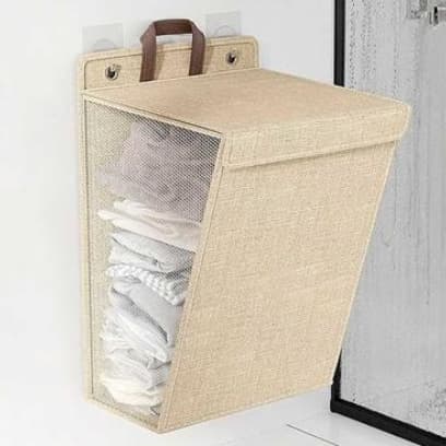 Cesto Roupa Suja Suspenso Dobrável Com Tampa Parede Banheiro Grande