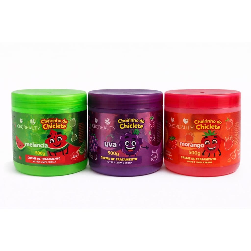 Kit 3 Gelatinas Capilares Kids Melancia Uva e Morango Cheirinho de Fruta OROBEAUTY 500g