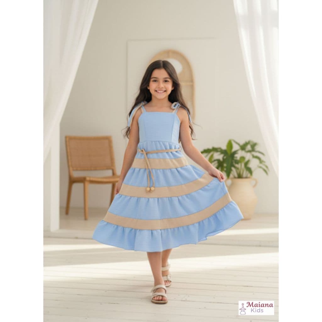 Vestido Infantil Juvenil Menina Crepe Duna Listrado Casual