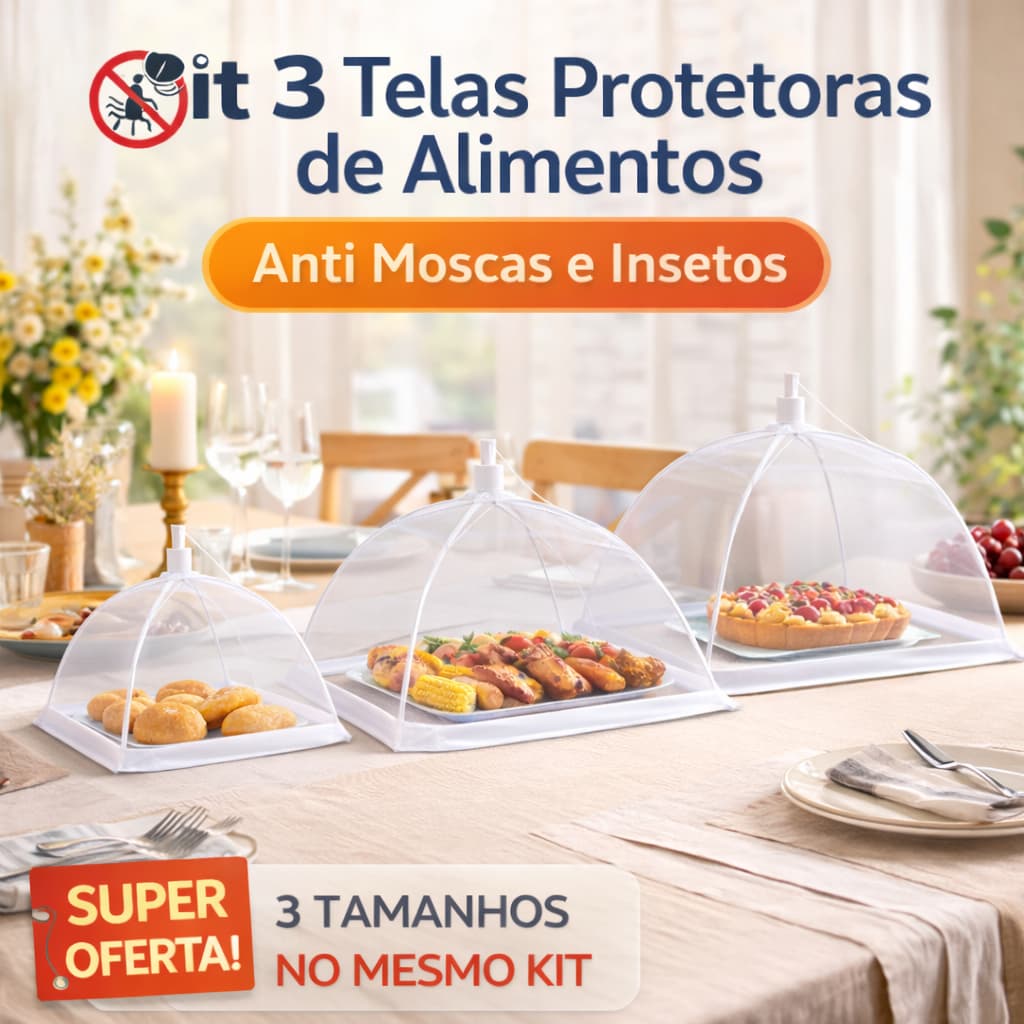 Kit 3 Telas Protetoras para Alimentos Anti Moscas Insetos para Alimentos Bolo Fruta Comida