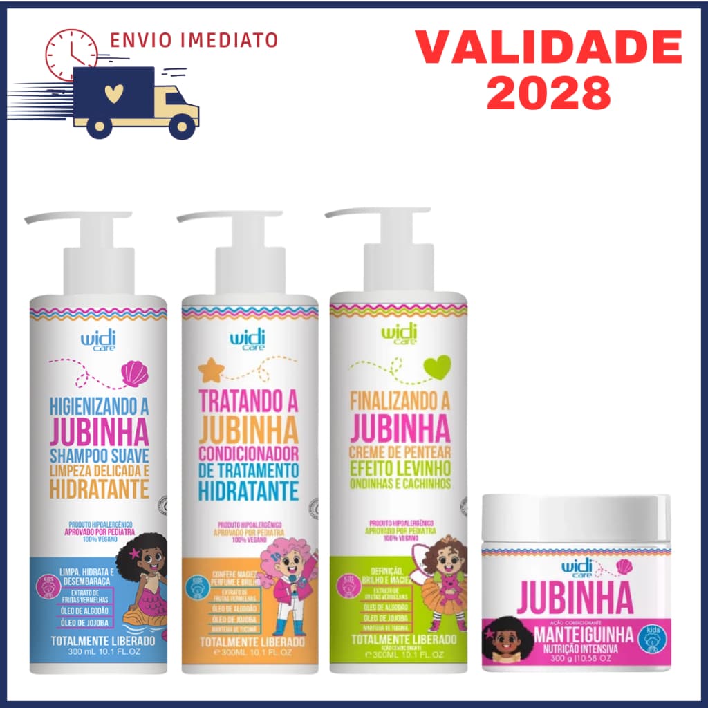 Kit Widi Care Jubinha Shampoo Infantil Condicionador Creme de Pentear Finalizador Levinho Pesadadinho Cabelo Cacheado