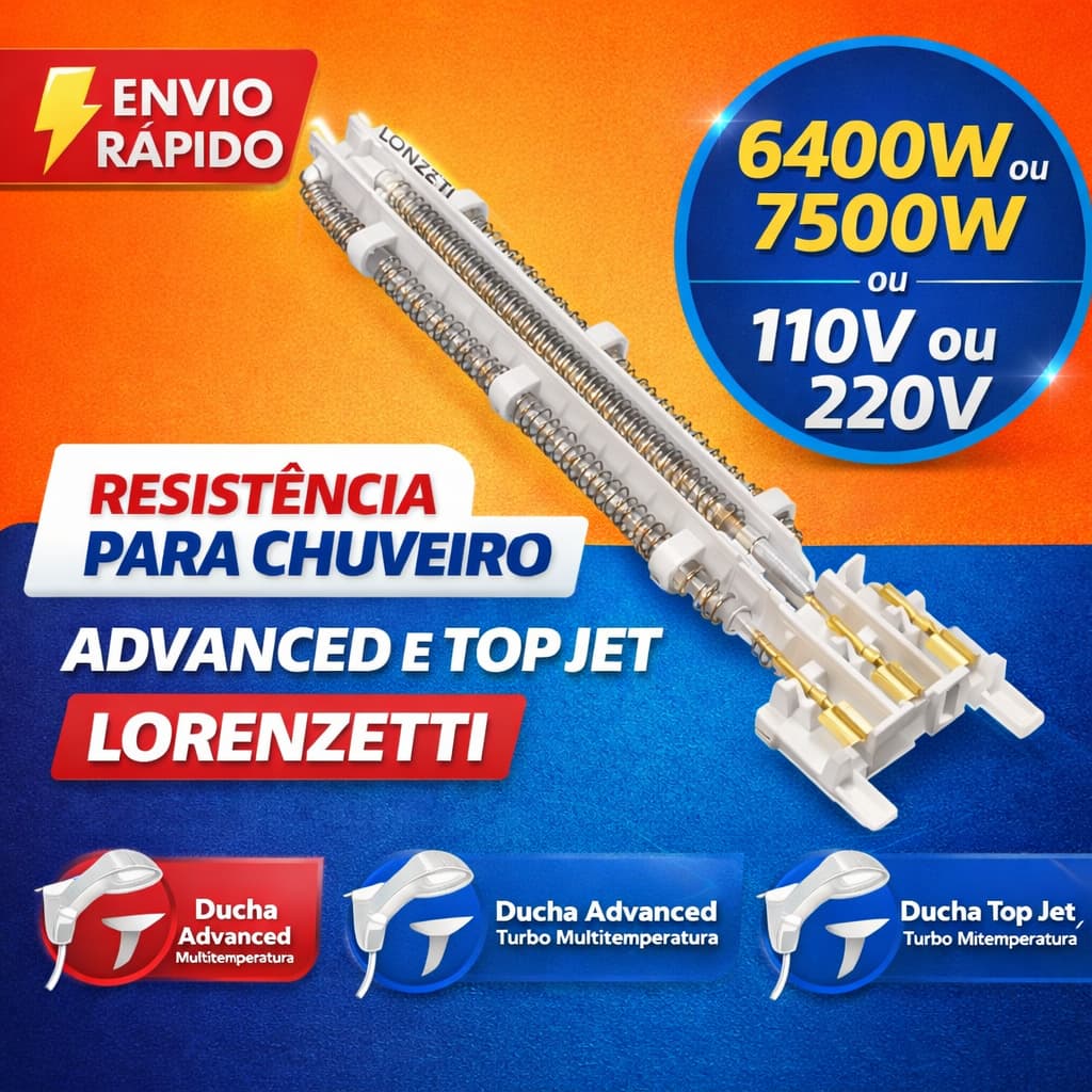 Resistencia Chuveiro Advanced TopJet Lorenzetti 110/220v - 6400 / 7500w
