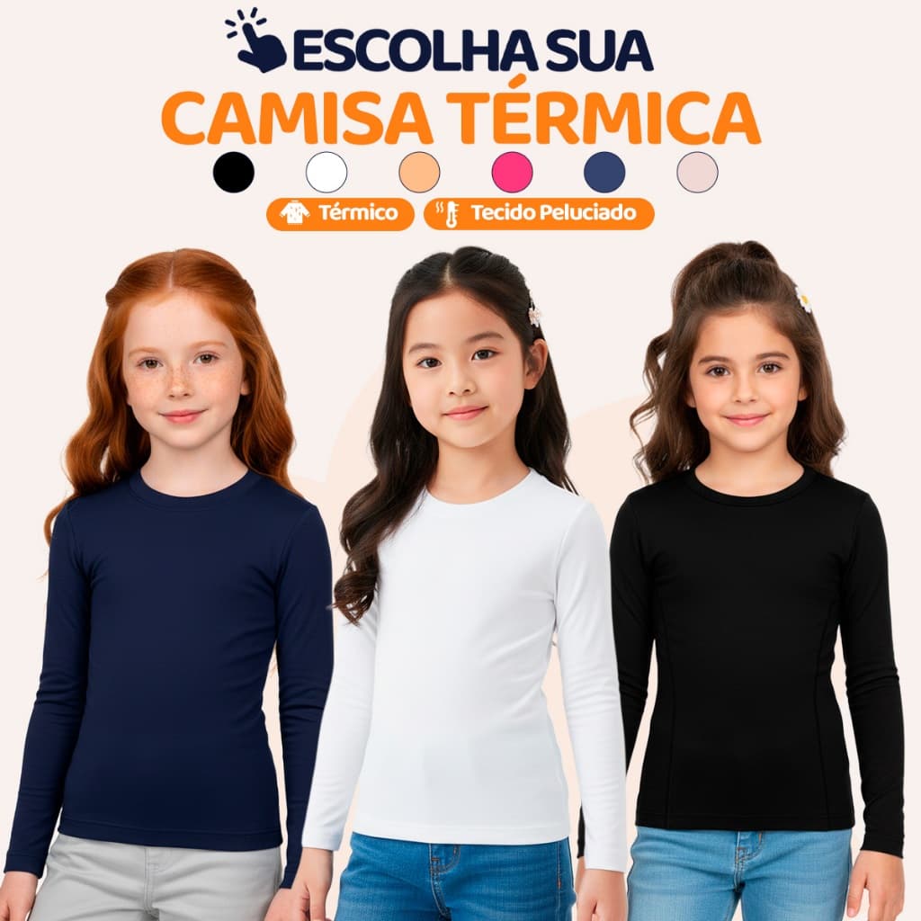 Blusas Térmicas Infatil Menina Manga Longa Feminino Camisa Térmicas Manga longa Flanelada Inverno Infantil l07