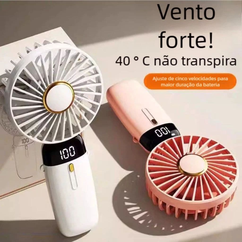 Ventilador Dobrável USB – Mini, Recarregável, Portátil com Display Digital QUEIMA ESTOQUE