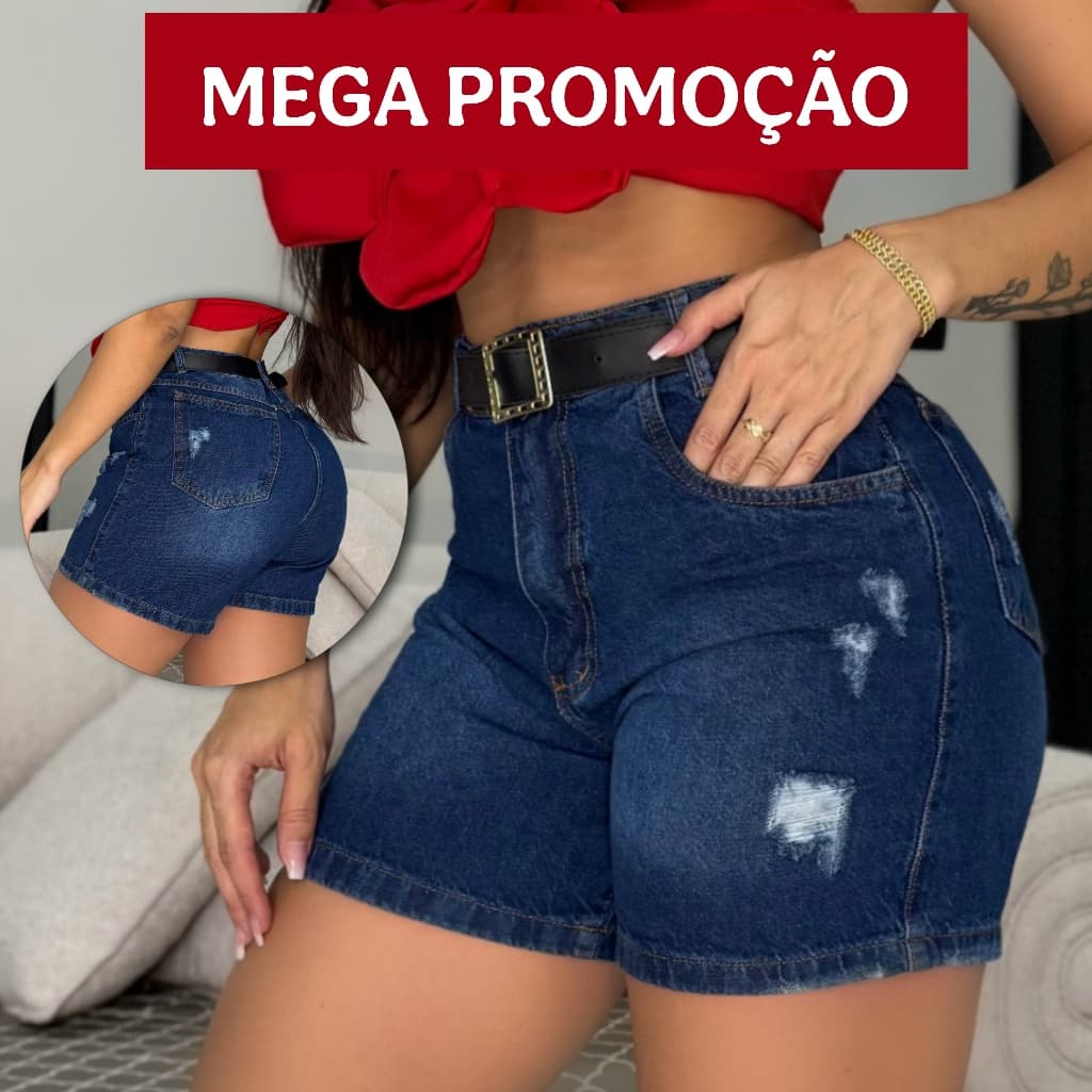 Short Feminino Jeans Cintura alta Com Bolso Atras