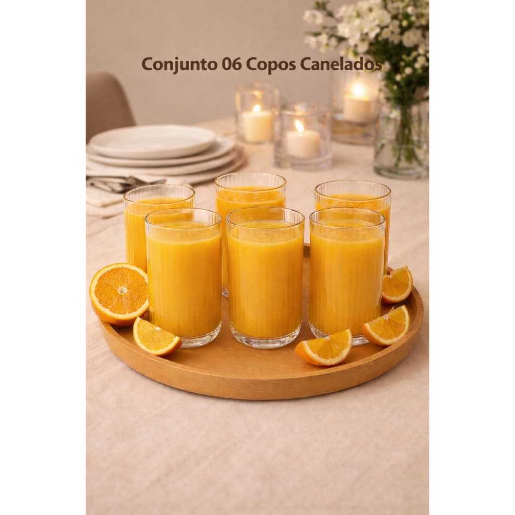 Jogo 6 Copos de Vidro Canelado 420ml Suco Água Refrigerante Refresco Chá