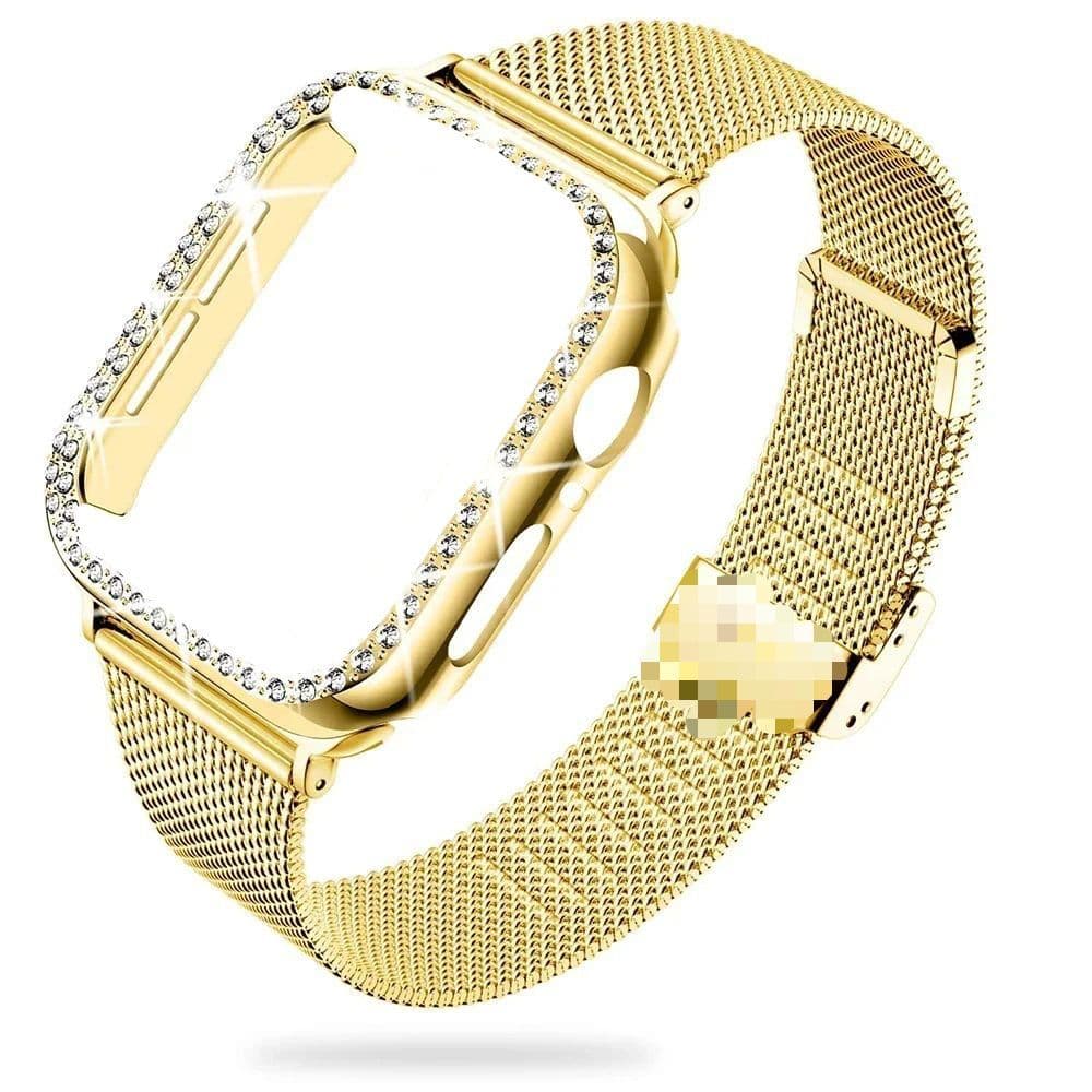 Case Strass Diamante + Pulseira De Metal Aço Inoxidável Compatível  Apple Watch 9 8 7 45mm 44mm 40mm 41mm 6 5 3 38mm 42