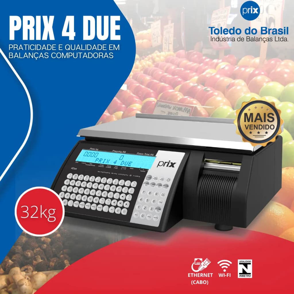 Balança Etiquetadora Toledo Prix4 Due Ethernet Wi-fi 32kg 127/220v