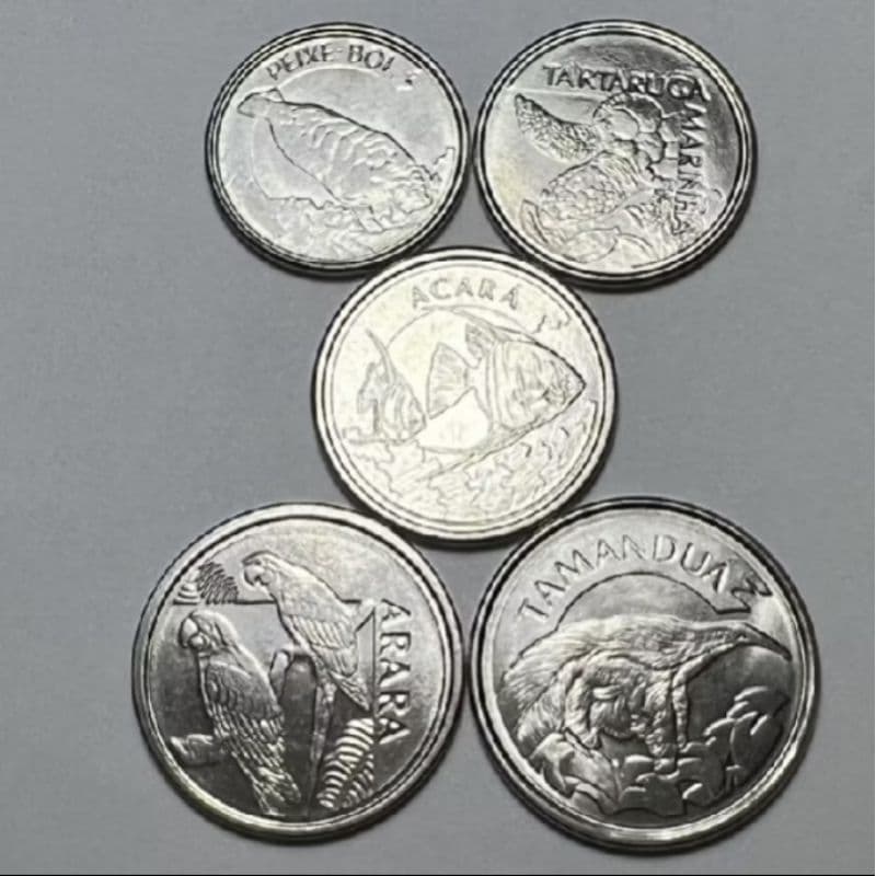 Lote 5 Moedas Série Fauna 1993 Peixe boi tartaruga marinha Acará arara tamandua todas moedas SOB/FC