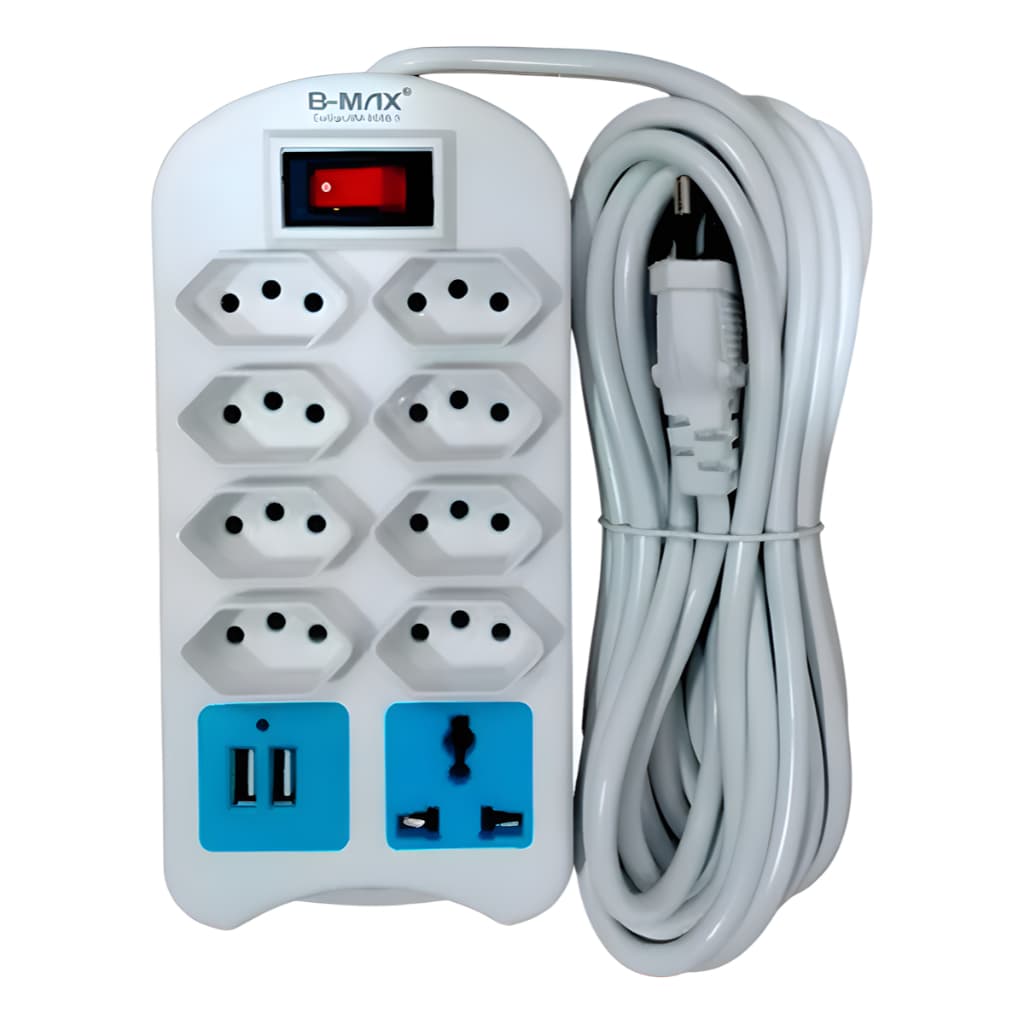 Extensão Elétrica  5 Metros 9 Tomadas 2 Usb