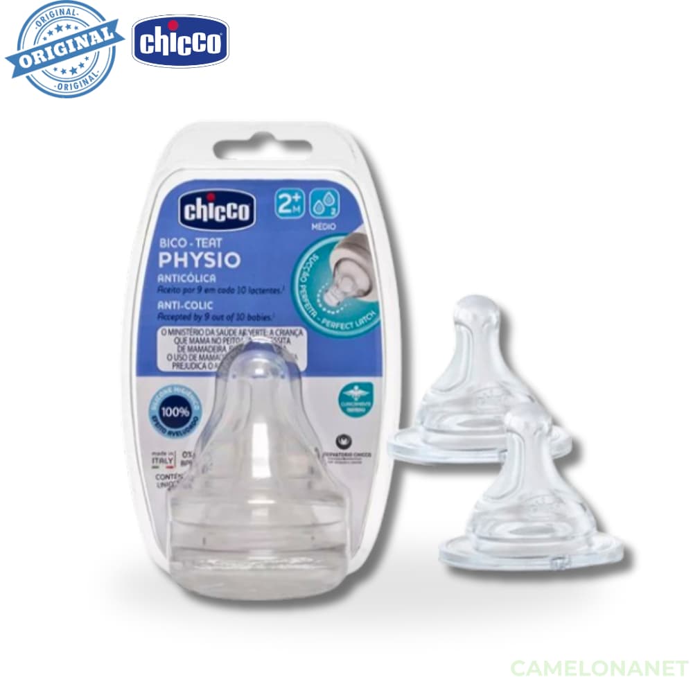 Kit 2 Bicos Mamadeira Chicco Perfect 5 Fisiológico Silicone Veludado 2m+ Fluxo Médio Anticólica