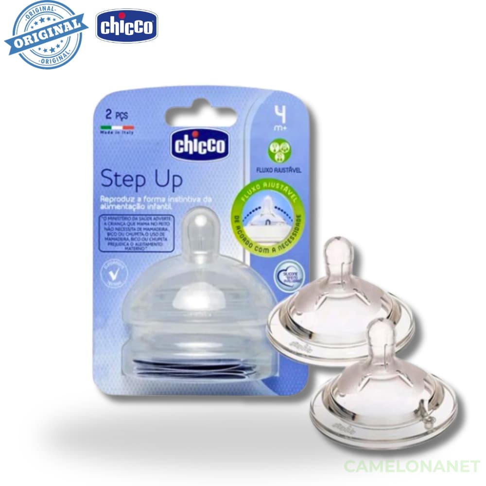 Kit 2 Bicos Mamadeira Chicco Step Up 4m+ Fluxo Ajustável Silicone Veludado Macio Anticólica