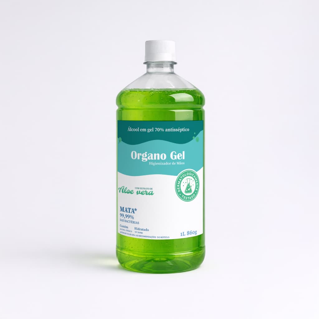 Álcool em Gel 70% - 1L - Com Aloe Vera Antisséptico Hidratante Não Resseca Não deixa Melecado