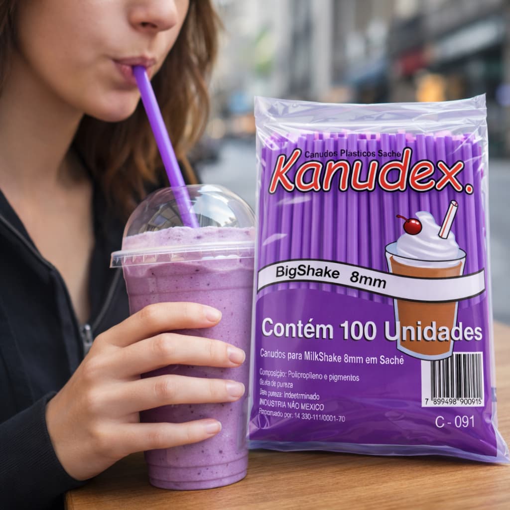 Canudo Roxo Açaí 8mm 100 Unidades Plástico Milkshake Smoothie Sorvete Drinks