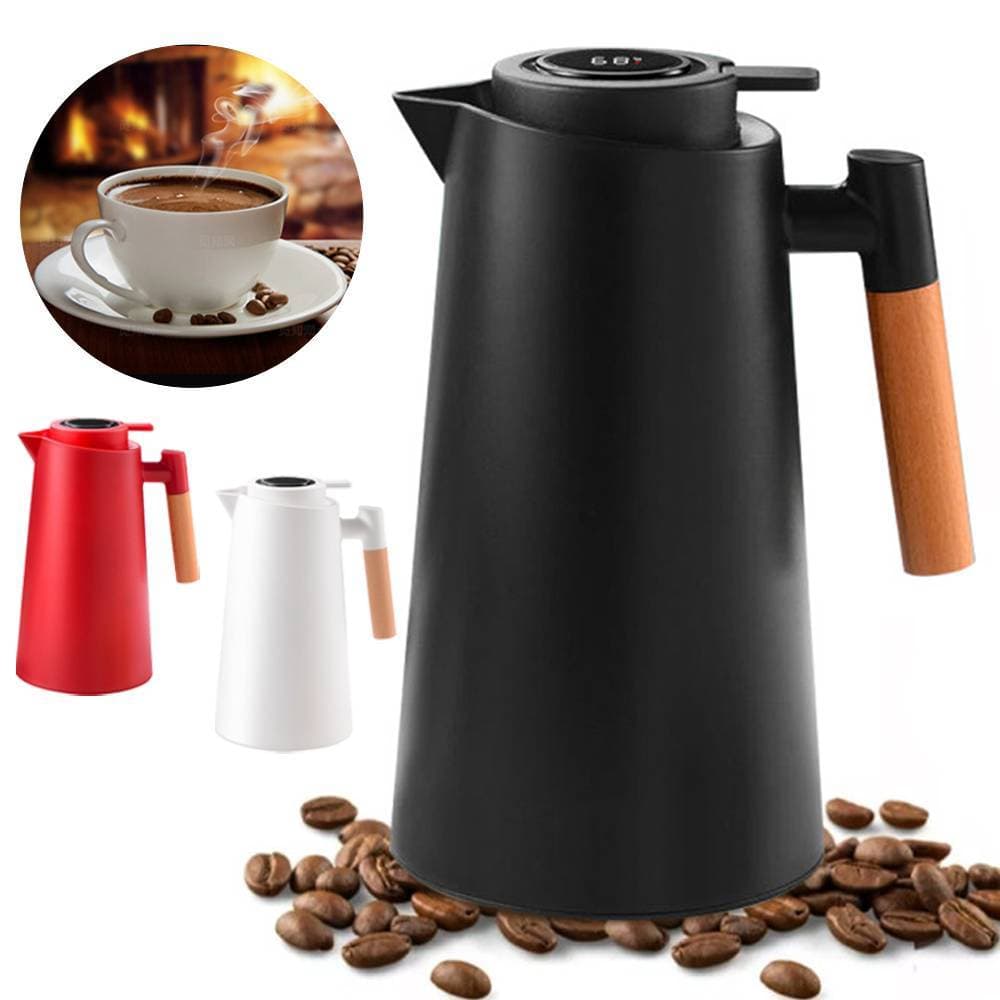 Garrafa Térmica de água, 1 Litro Garrafa Térmica Com Termômetro Led Para Chás / Café Design Moderno Cabo Em Madeira