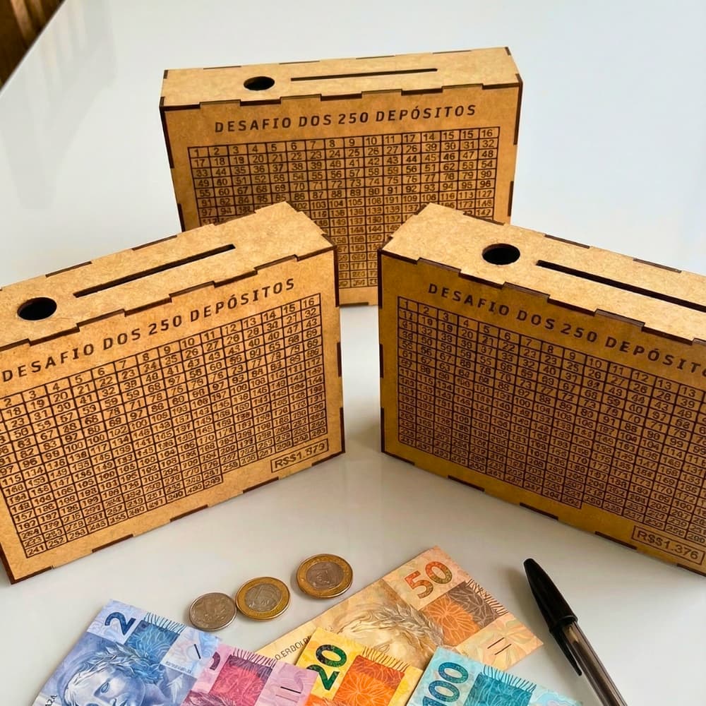 Caixa Cofre Mdf Desafio Financeiro 5 Mil 10 Mil Dinheiro Poupança Tabela De Metas