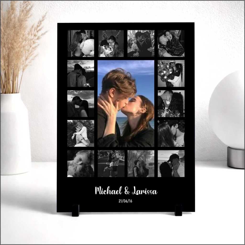 Quadro personalizado com suas 15 Fotos, casal, namoro, familia, amizade, pet com musica e frase