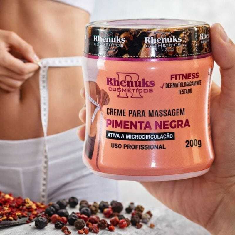 Creme Pimenta Negra Rhenuks Termoativo Redutor Medidas Anti Celulite Firmador Corporal Efeito Quente 200g