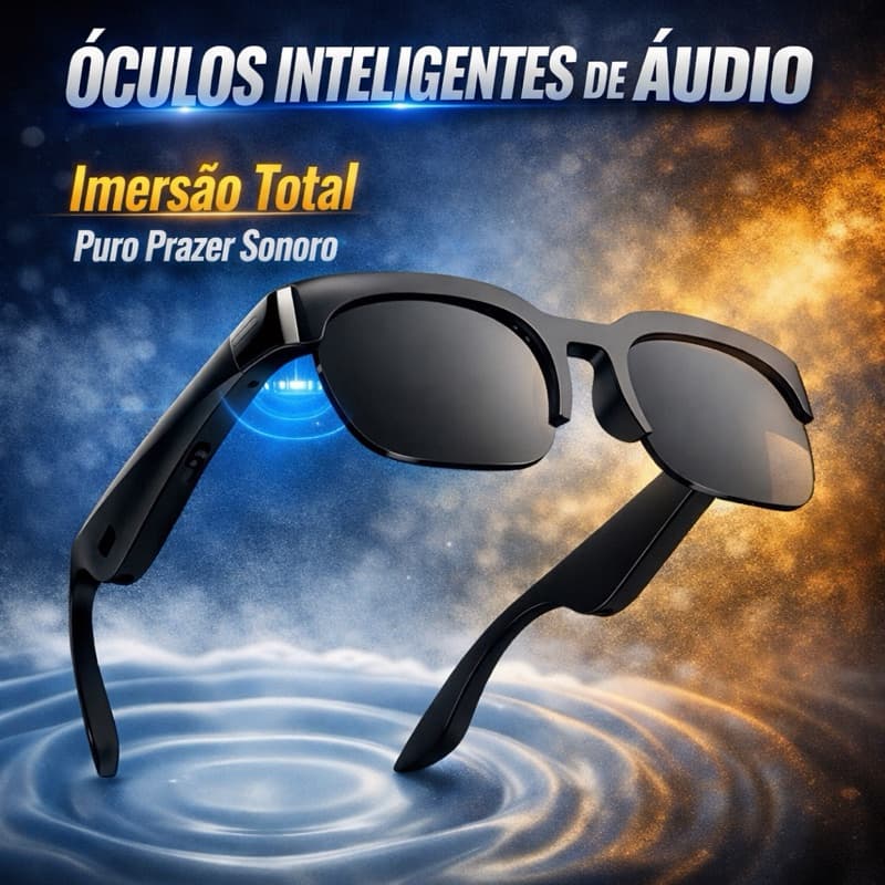 Óculos Inteligente Áudio Integrado, Proteção UV, Carregamento Tipo-C