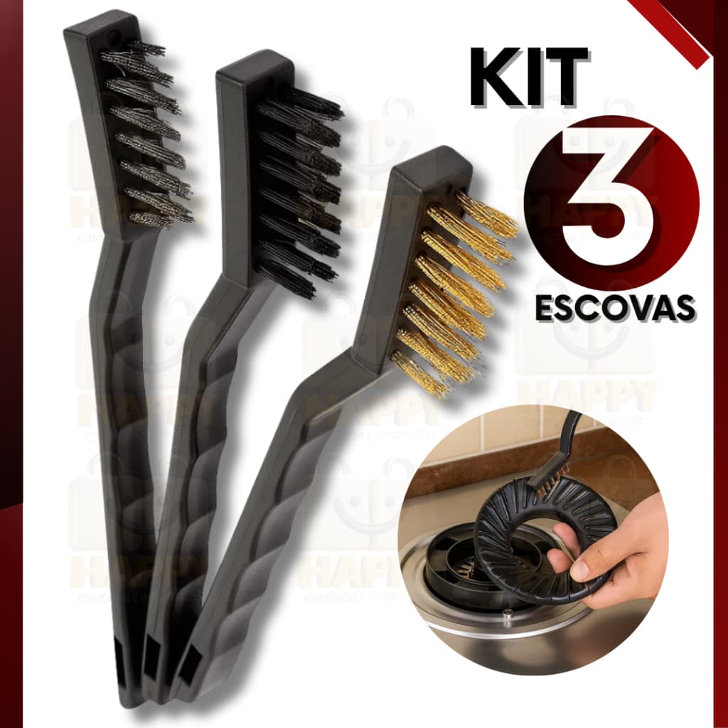 Kit Escovas de Aço Multiuso Latão e Nylon Para Limpeza Pesada Doméstica e Uso Profissional