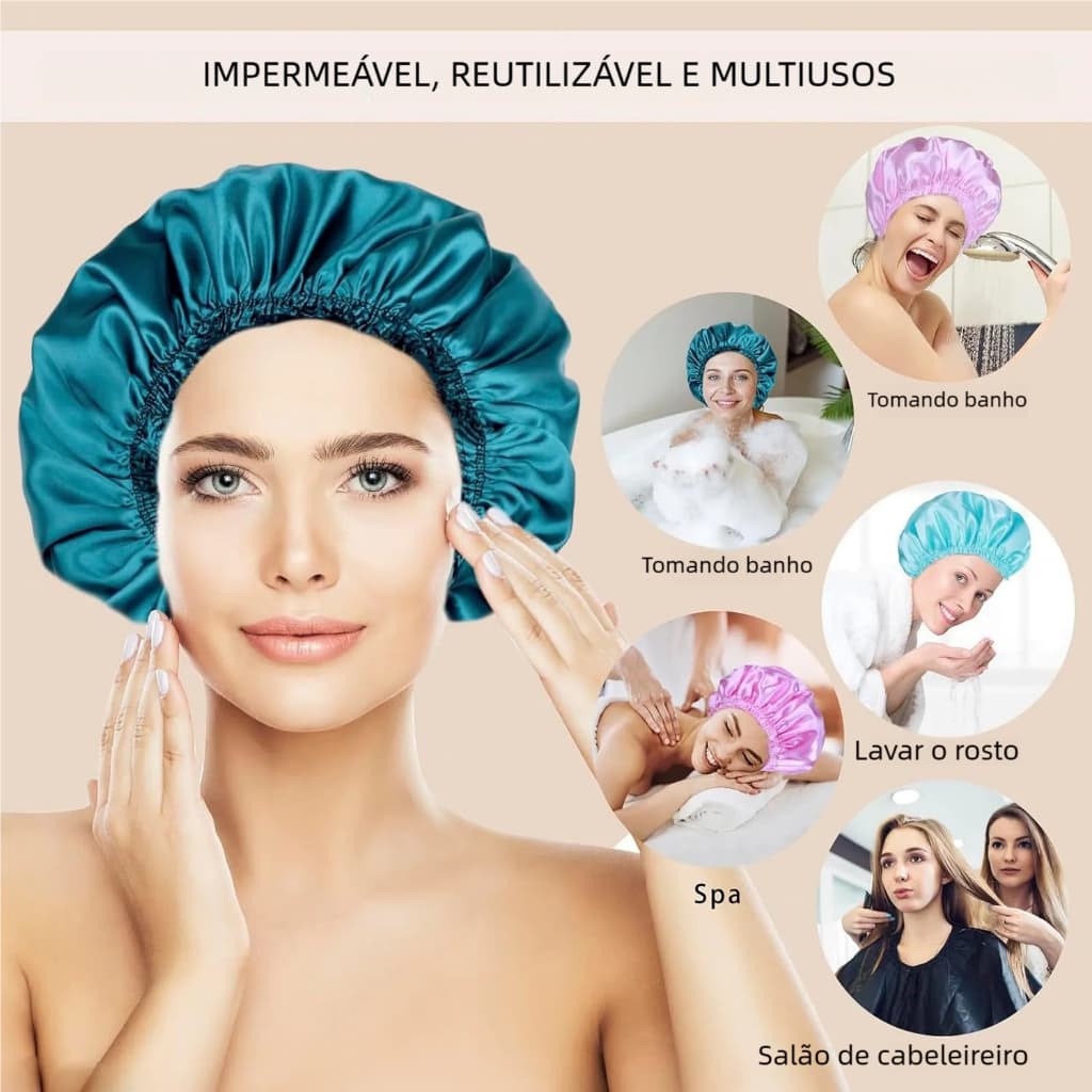 Touca de Banho Impermeável Cetim - Antifrizz 1un para Cabelo