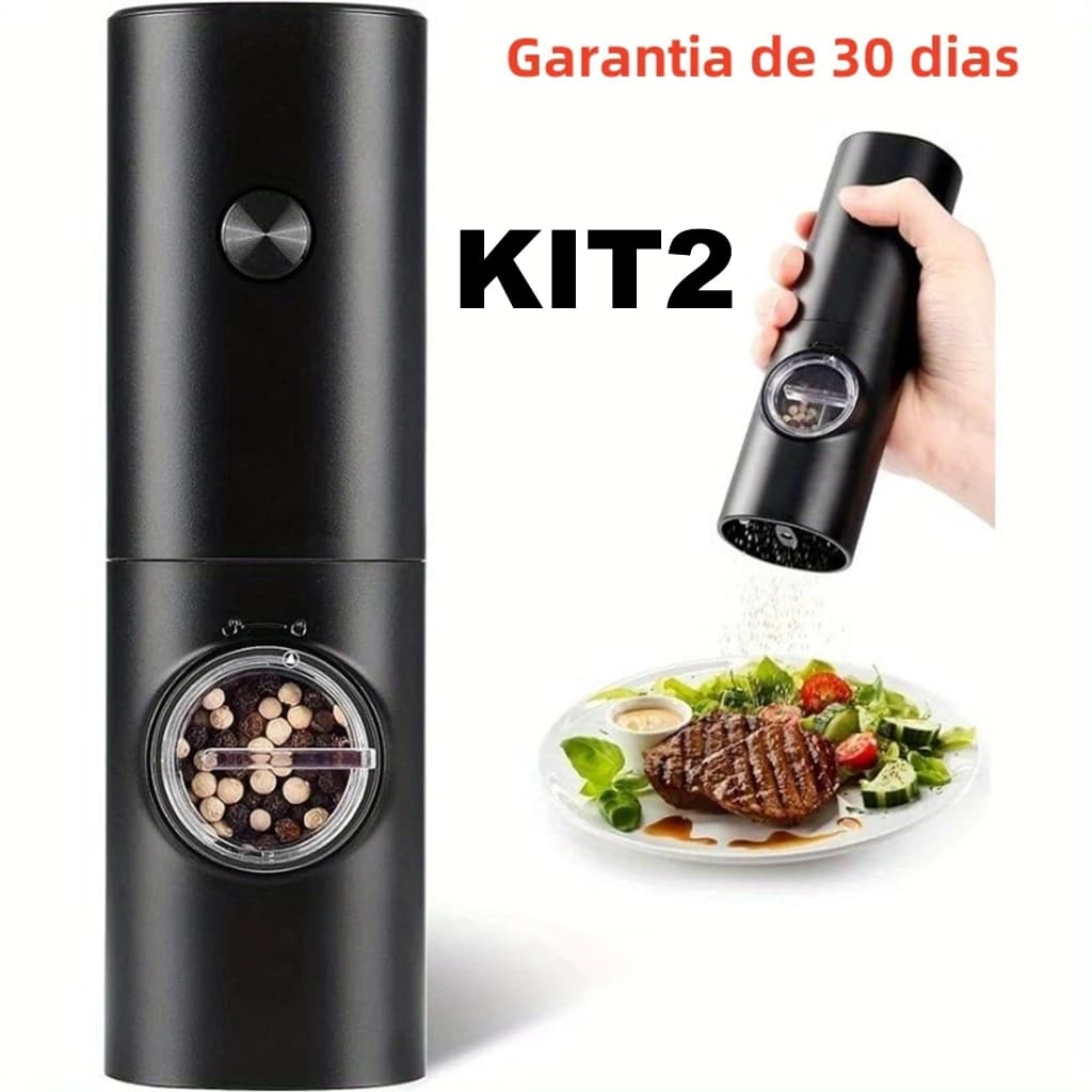 Moedor Elétrico de Sal e Pimenta Temperos, Funciona com 4 Pilhas AAA, 5 níveis de Moagem Ajustáveis