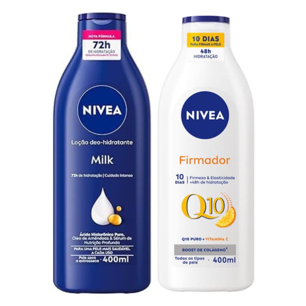 KIT com 2 unidades de Hidratante Nivea MILK /SOFT MILK/ BELEZA RADIANTE/FIRMADOR Q10 - 400 ml cada