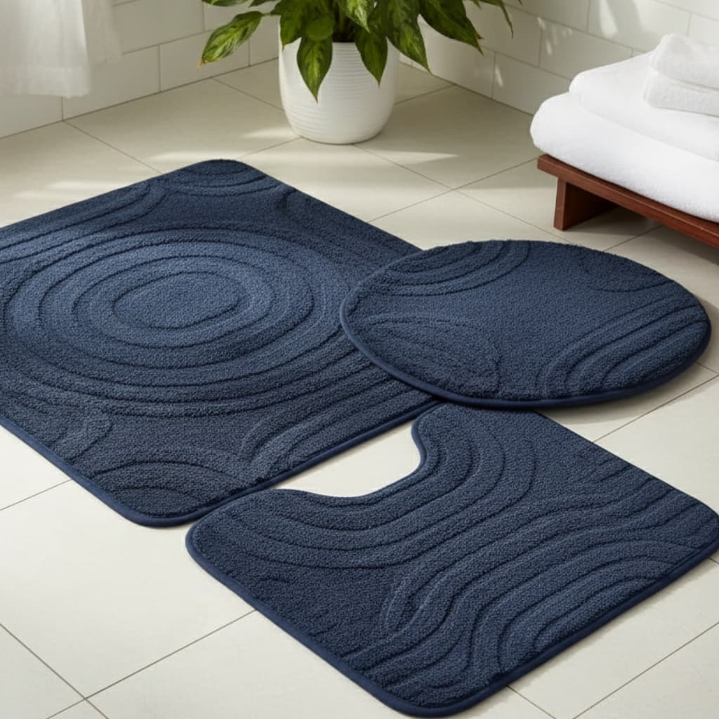 Jogo De Tapete Para Banheiro 3 Peças Antiderrapante Resistente Fácil de Limpar