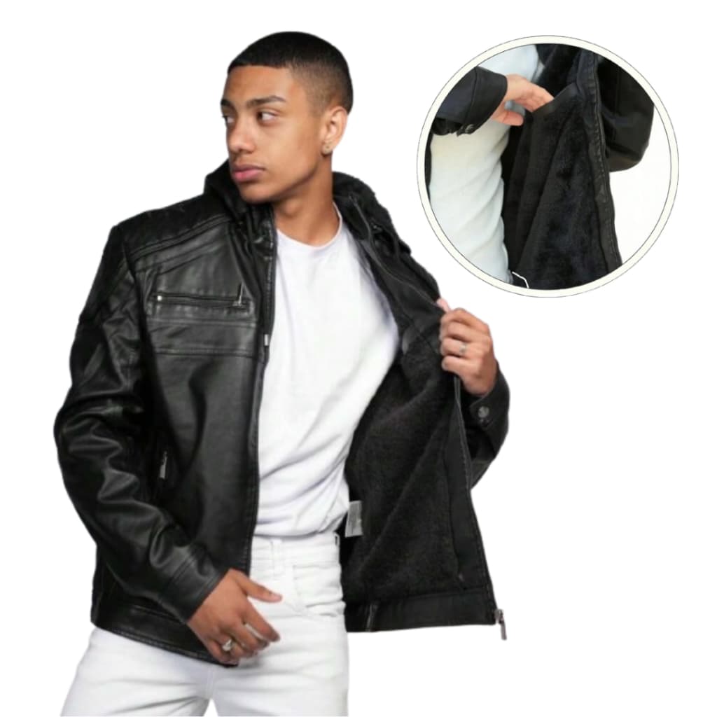 Jaqueta De Couro Ecológico Forrada Masculina Motoqueiro