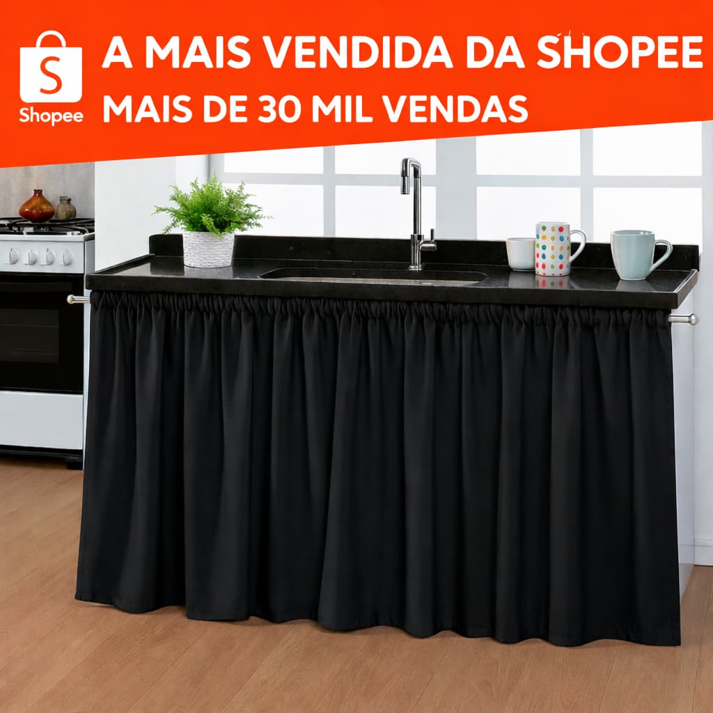 Cortina De Pia para Cozinha Tecido Oxford Decoração de Cozinha 1,50 x 0,80