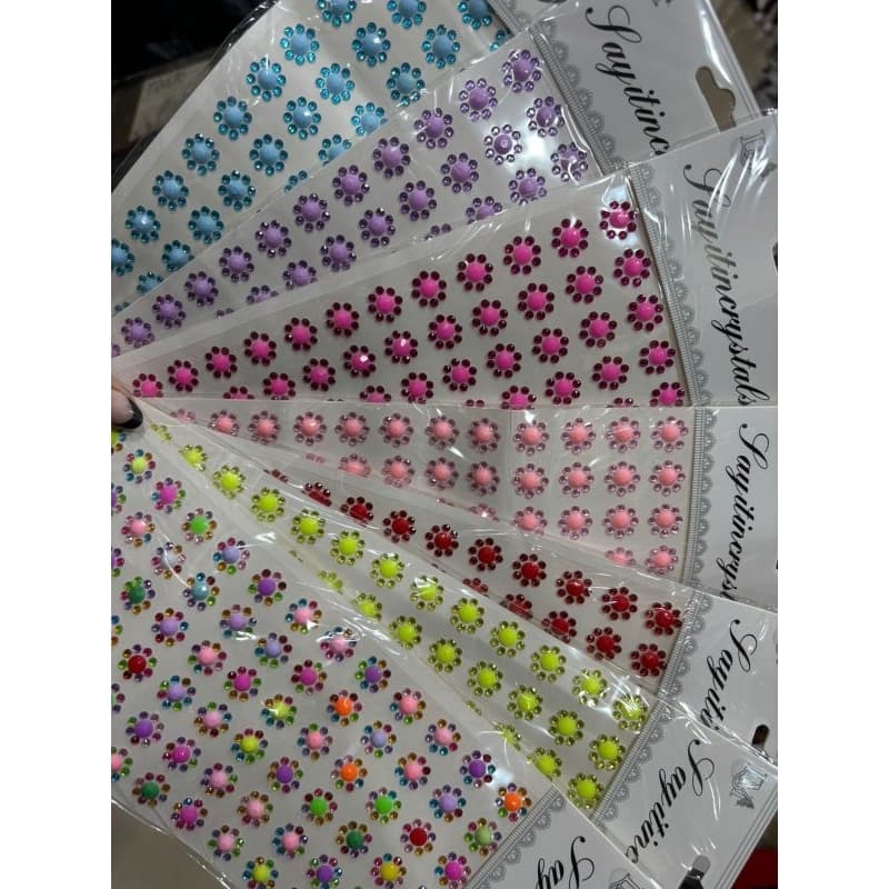 kit com 7 Cartela Adesivo Flor Strass Auto Colante Pet Shop Artesanato Banho e Tosa Customização Decoração