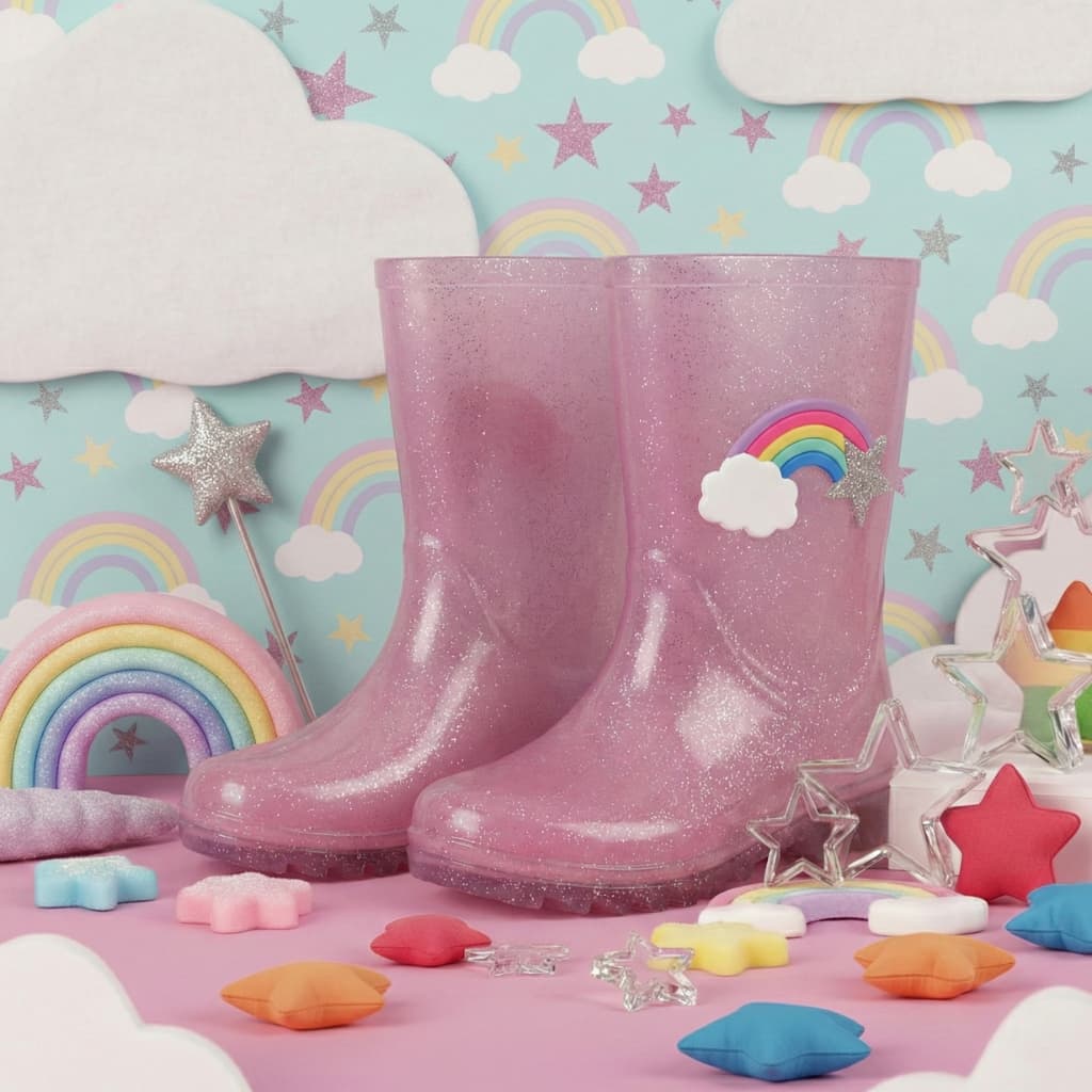 Galocha Infantil Menina Bota Feminina Cano Alto Transparente Estampada com Glitter Leve Resistente