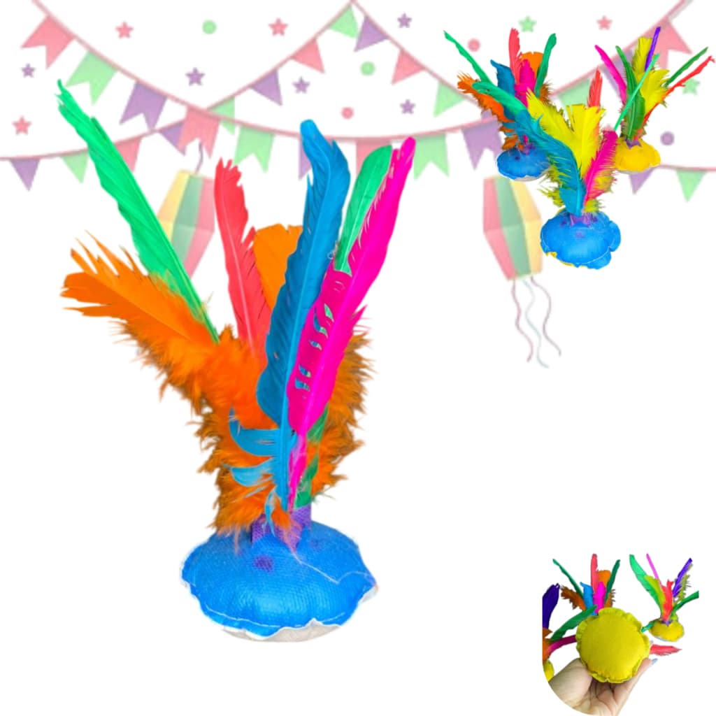 Kit Peteca Média de Penas Coloridas 21 Cm Lembrancinha Festa Prenda