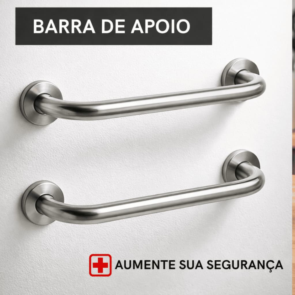 Barra Apoio para Banheiro Box Alça Corrimão Aço Inox Deficiente Idoso 80cm