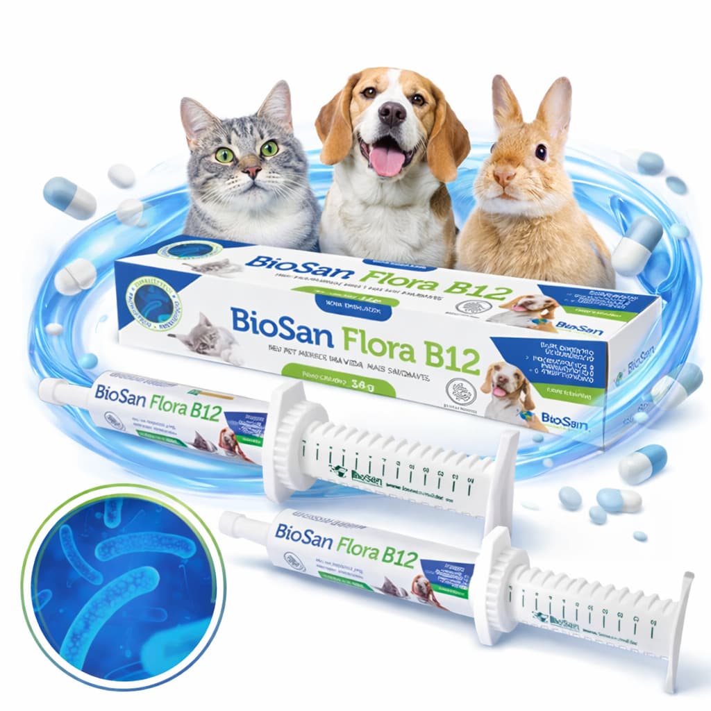 1/2/3/4 Un Biosan Flora B12 14g Probiótico Prebiótico Vitamina B12 para Pet Controla Flora Intestinal Atacado