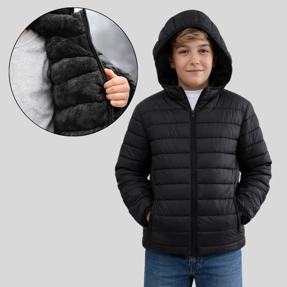 Jaqueta Bobojaco Infantil Com Forro Peluciado Puffer Impermeavel Unissex Touca Removível