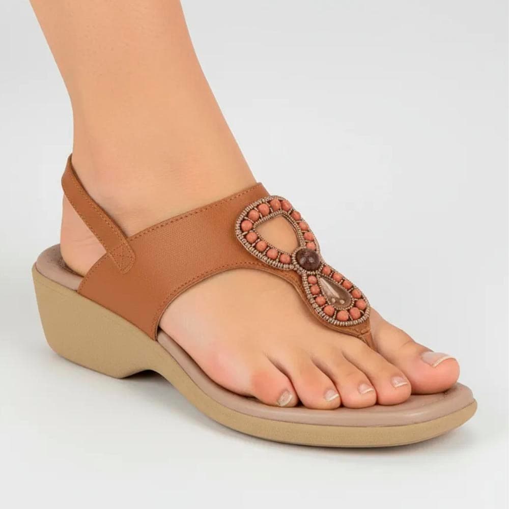 Sandália Beira Rio Feminina Anabela Pedraria Salto Baixo Palmilha Ultra Conforto Anatomica