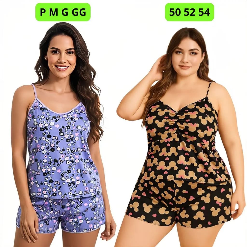 Pijama Short Doll Slim ao Plus Size Feminino Baby Doll Adulto Em Microfibra Tecido Leve Não Esquenta
