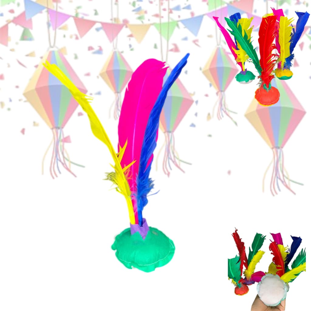 Kit 3 ou 6 Petecas de Penas Coloridas Pena Grande - Festas, Brinquedo