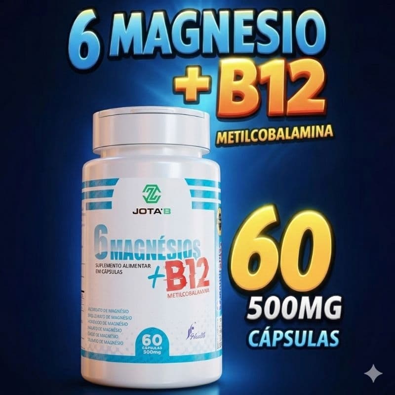 Vitamina B12 Ativa (Metilcobalamina)+6 Magnésios–60 capsulas -Suplemento para Energia e Bem-Estar