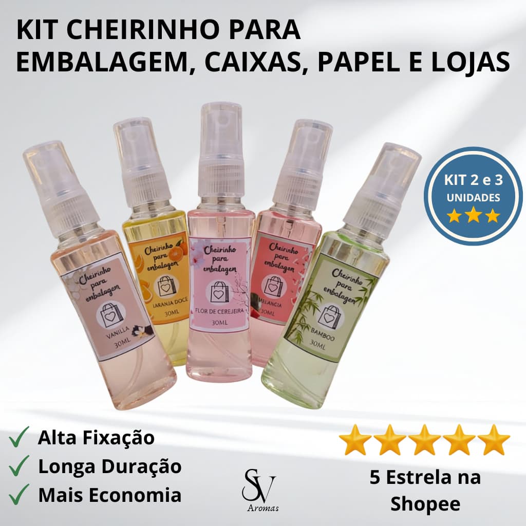 Cheirinho para Embalagem Kit 3,2,1 | Perfume para Encomenda, Loja e Caixa | Alta Fixação - SV Aromas