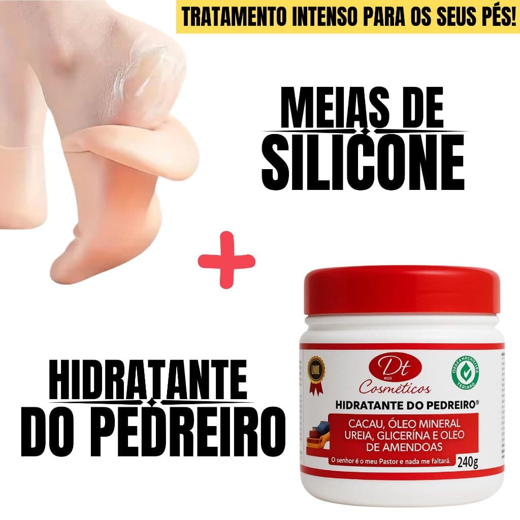 Kit Meia de Silicone + Hidratante do Pedreiro Reparação Profunda para Pés Rachados, Secos e Ásperos
