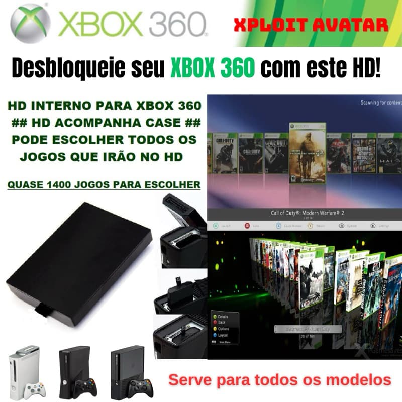 HD INTERNO com Jogos para Xbox 360 bloqueado e desbloqueado | Xploit Avatar