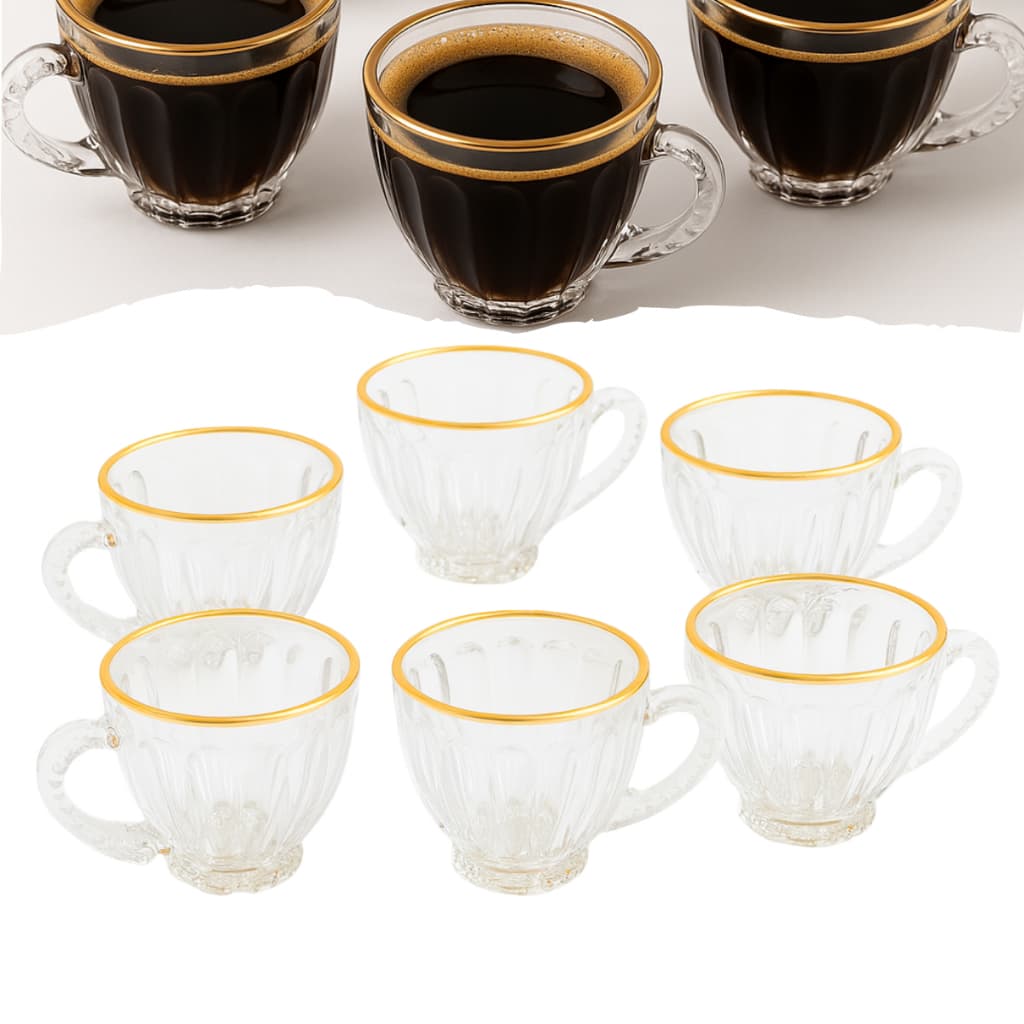 Kit 6 Xícaras Transparente Borda Dourada Café Chá Capuccino 200ml Vapt Vupt