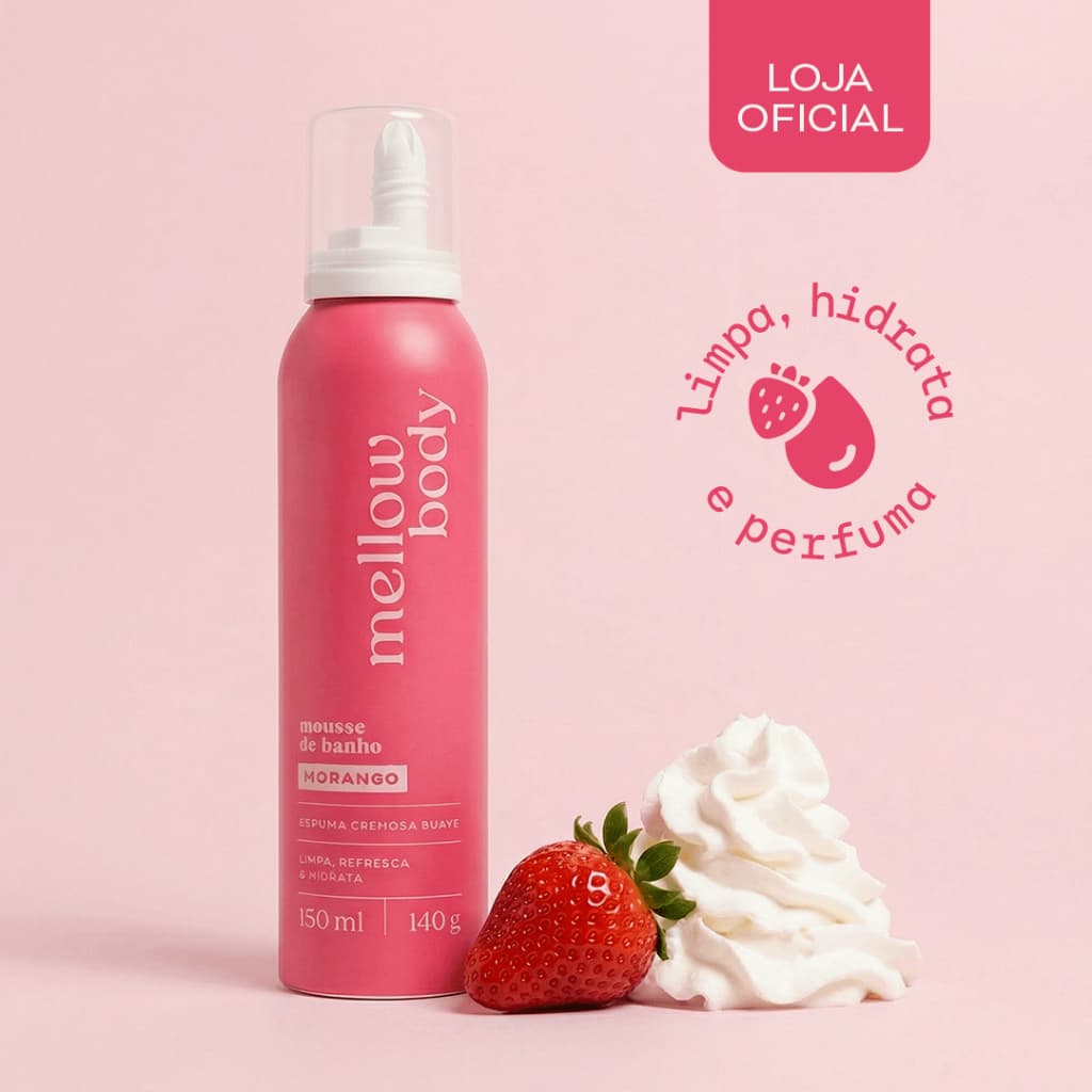 🍓 Sabonete Hidratante Perfumado Corporal Pele Macia Mellow Body Chantilly Morango 150ml Mousse Espuma