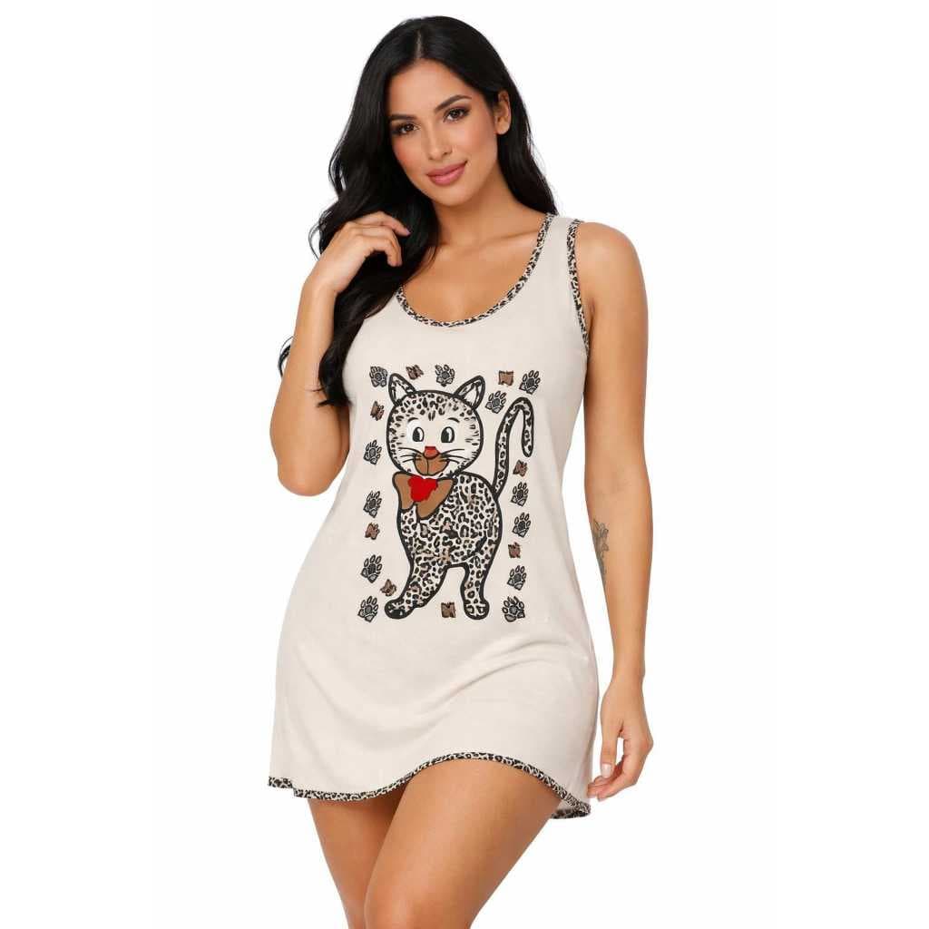 Camisola Malha Pijama  Camisola Regata Estampada Larguinha Confortável