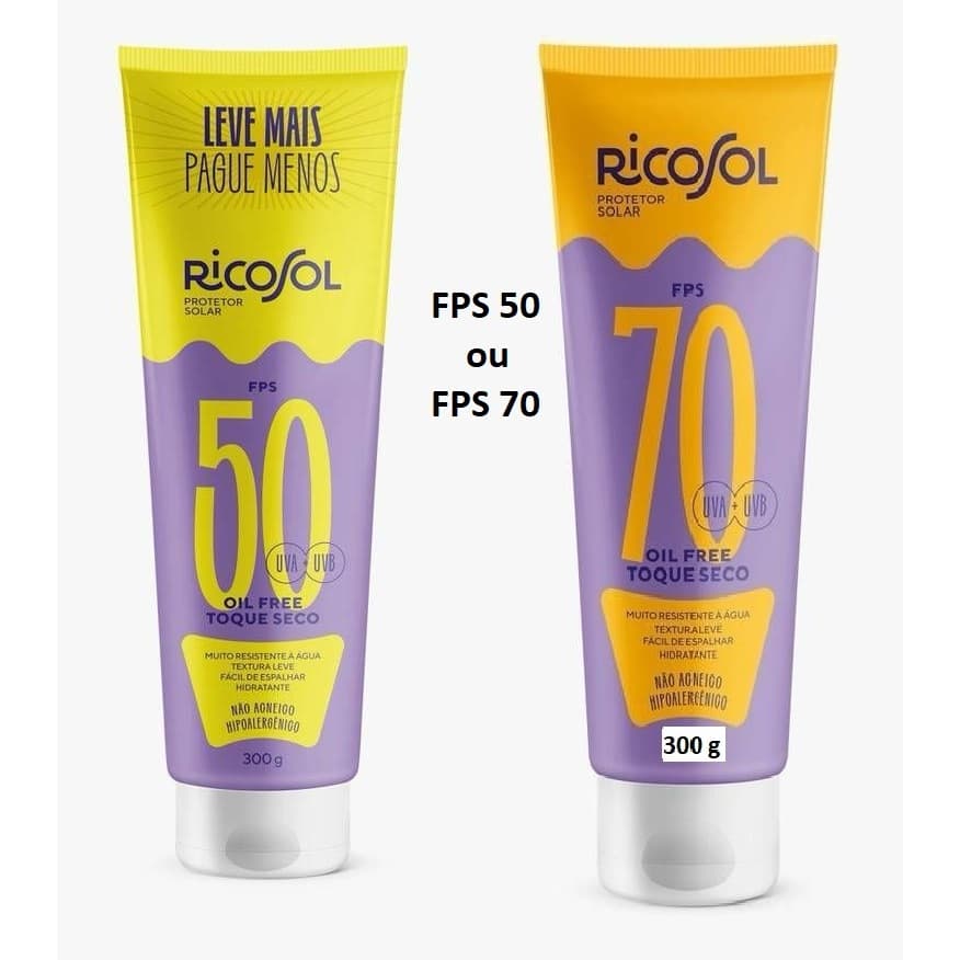 Protetor Solar Corporal Ricosol FPS 50 ou FPS 70 Tamanho Família 300g