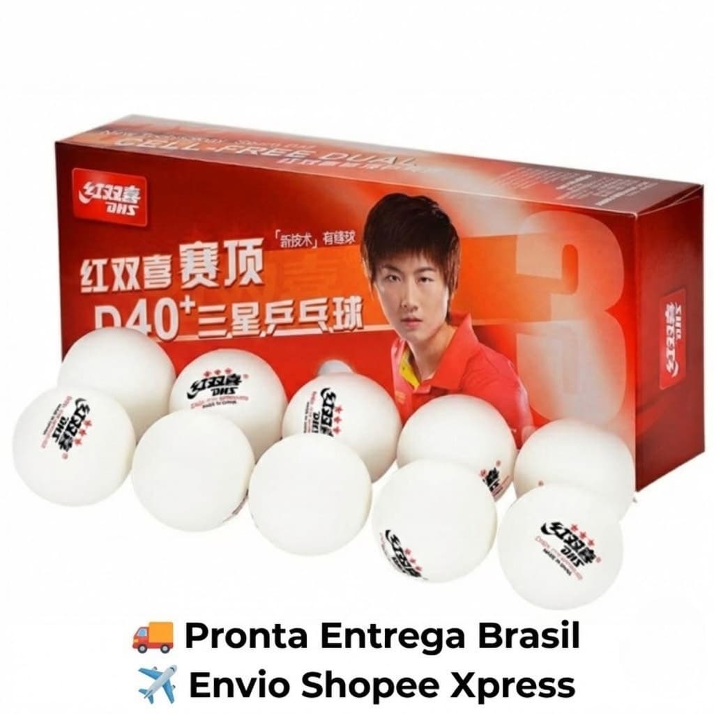 Caixa Bolinha Tênis de Mesa DHS D40+ 3 Estrelas Original ITTF - Kit 10 Un Profissional Ping Pong