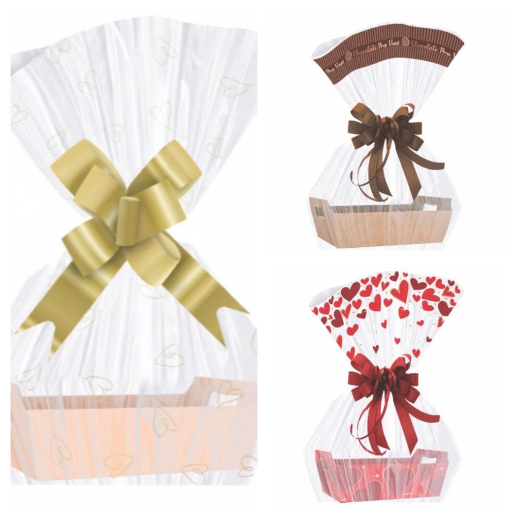 Saco Transparente Decorado/Enfeitado Albano para Cesta com 25 Unidades