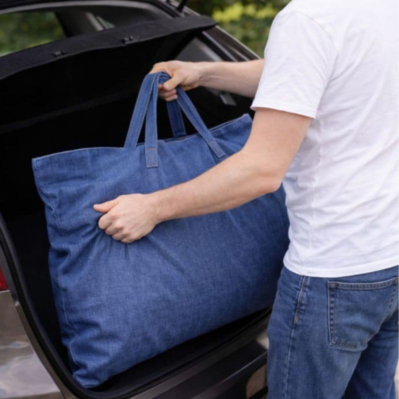 Bolsa Jeans Sacolão Bolsa Gigante Reforçada Retalhos Jeans Multiuso Mercado Viagem Praia Compras sacoleiro